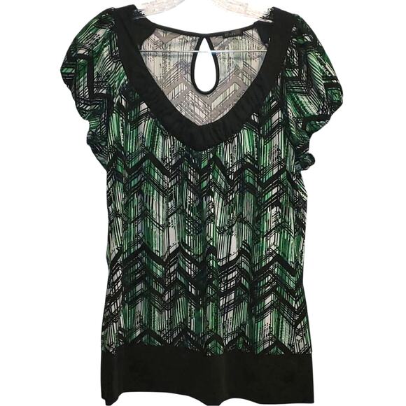 Maurice's Women's Black Green White Boho Zig Zag Pattern Wide Waist Band - Picture 1 of 7